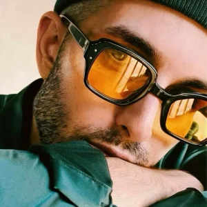 Acetate UV400 Sunglasses Black and Yellow Lenses Unisex Full-Rim Comfortable Lightweight Outdoor Protection