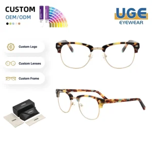 Acetate and Metal Reading Glasses with Metal Hinges, Vintage Half-Rim, Anti-Blue Light, Unisex