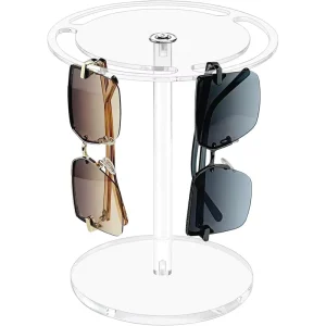 Acrylic Sunglasses Holder Stand with 360-Degree Rotating Eyeglasses Display Rack, Clear Tabletop Organizer