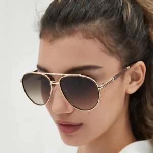 Alloy Pilot Sunglasses, Gold and Gray Frame, UV400 PC Lenses, Unisex