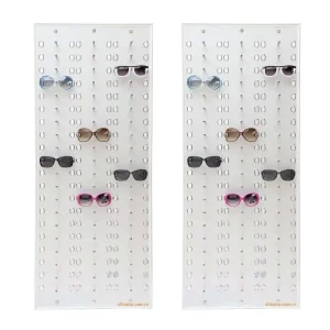 Aluminum Plastic Board Wall Mounted Sunglasses Display Rack and Jewelry Shelf with 60 Hooks