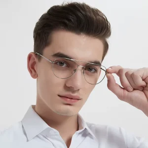 Anti-Blue-Light Metal Double-Bridge Optical Eyeglass Frames