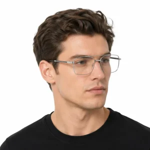 Anti-Blue-Light Metal Square Full-Frame Eyeglasses for Men
