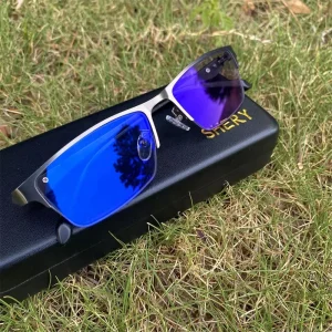 Anti-Blue-Light Photochromic Optical Metal TR90 Half-Rim Small Rectangle Glasses Photogray Men
