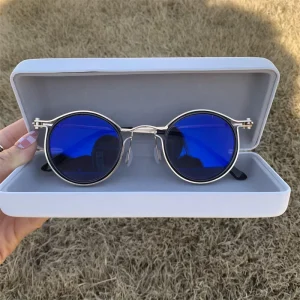 Anti-Blue-Light Photochromic Round Alloy Glasses Gray Black UV400 Retro Men