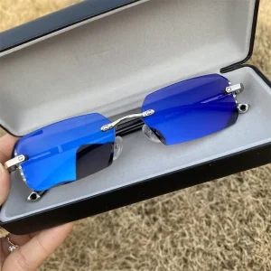 Anti-Blue-Light Photochromic TR90 Rimless Polygon Rectangle Rhinestone Glasses Photogray Women