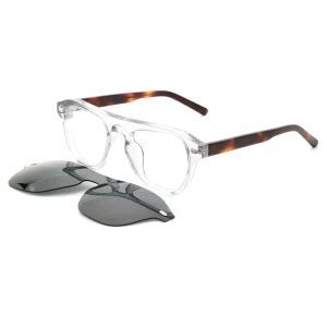Anti-Blue Light Reading Glasses, Thick Acetate Square Frame, TAC Clip-On Polarized Sunglasses, Men and Women