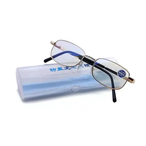 Anti-Blue-Light Reading Glasses for Men with Straight Frames and Transparent Lenses, Gold/Black/Transparent
