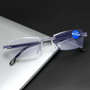 Anti Blue Light Slim Square Metal Rimless PC Reading Glasses