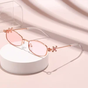 Anti-Blue-Light UV400 Oval Sunglasses Small Frame Diamond Alloy Temples for Men and Women