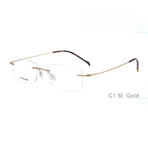 B Titanium Rimless Square Eyeglass Frames for Men