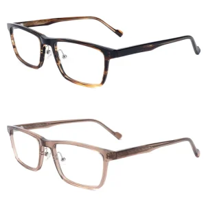 BAF5014P S.Black Acetate Square Optical Frame for Men Non Prescription Clear Lens 3+2 Hinge Temple Eyewear