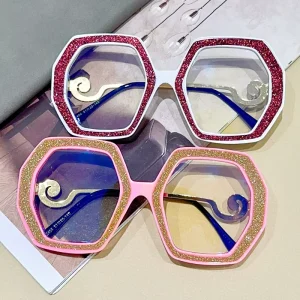 BL2404 PC Optical Prescription Eyeglasses Eyewear Frames Print Full Rim Octagon Fashion Unisex Adults Daily Wear All Face Shapes