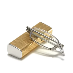 BY9111 Unisex Gold Metal Foldable Frame Eyeglasses with Adjustable Temples and Case