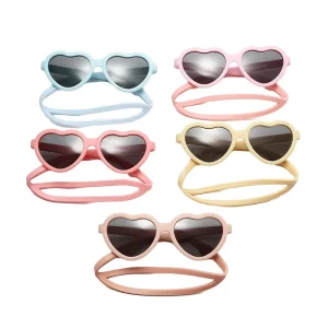 Baby Sunglasses Light Weight Heart Gradient Lens Options in Smoke Polarized UV400 Sky Blue Frame with Tac Lenses
