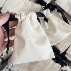 Beige 8 oz Cotton Canvas Drawstring Jewelry Pouch, Small, Custom Logo