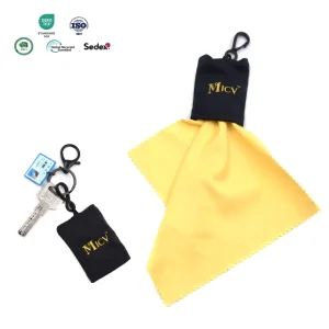 Bestclean Custom Logo Luxury Pocket Travel Keychain Microfiber Glasses Lens Cleaning Cloth With Hook Hanging