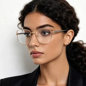 Big Square Alloy Eyeglass Frames with Blue-Light-Blocking Lenses and Pin Pattern Temples for Men and Women
