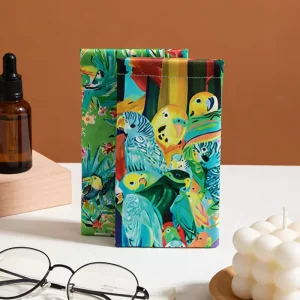 Bird Print Soft PU Leather Sunglasses Pouch Slim Portable Reading Glasses Case