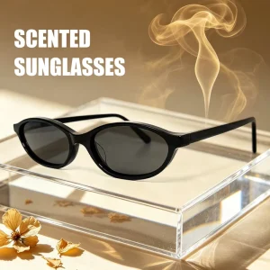 Black Acetate Oval Sunglasses for Women and Men UV400 Small Frame Scented