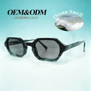 Black Acetate Sunglasses Small Polygonal Frame Custom Logo UV Protection Outdoor