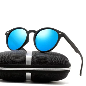 Black Frame Round Polarized Sunglasses for Women and Men