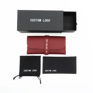 Black PU Leather Eyeglasses Case and Bag Set with Custom Logo