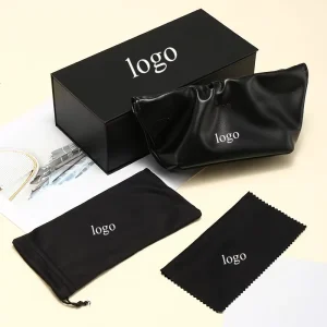 Black PU Leather Soft Sunglasses Case and Packaging Box with Custom Logo