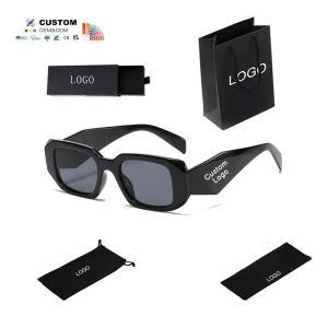 Black Rectangle Thick-Frame Sunglasses with Full Packaging Set