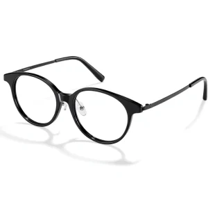 Black Round Metal Eyeglass Frames with Slim Temples and Adjustable Nose Pads