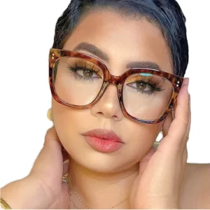Black Square Oversized Clear-Lens Anti-Blue-Light Eyeglass Frames for Women