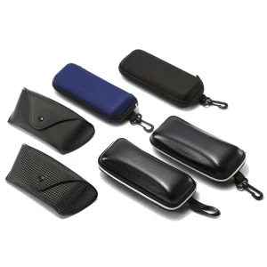 Black Square PU Leather Glasses Case with Button and Zipper