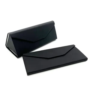 Black Triangle Foldable PU Leather Sunglass and Eyeglass Case for Travel