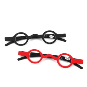 Black and Red Mini Round Reading Glasses for the Elderly