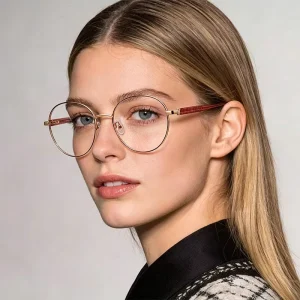 Blue Blocking Metal Women Round Alloy Eyewear Frame Pin Pattern Temple Retro Eyeglasses