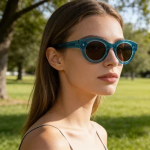 Blue Cat-Eye Unisex Sunglasses Transparent Full-Rim Frame Photochromic Lenses UV400 Protection