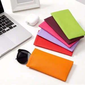 Blue Feather Candy Color Cute PU Leather Sunglasses Organizer Pouch Bag Spring Top Eyeglasses Pouch Squeeze Top Glasses Bags