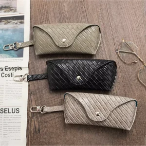 Blue Feather Classical Semi hard Glasses Case for Daily Carry & Travel Handmade Woven Textured Pu Leather Eyeglasses Pouch