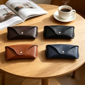 Blue Feather Minimalist Vintage Handcrafted PU Soft padded Leather Premium Lightweight Pressure resistant Portable Glasses Pouch