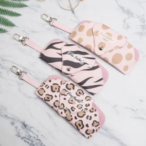 Blue Feather Soft PU Leather Eyeglass Pouch with Wrist Strap, Animal Pattern