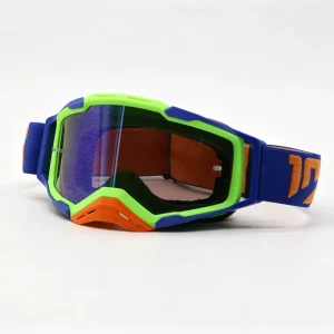 Blue Green OEM Motocross Goggles High Quality TPU Frame MX Goggles Mirrored Lens Adjustable Strap % UV Protection for Sports