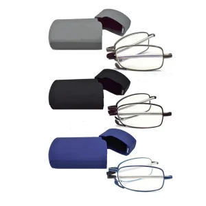 Blue Light Blocking Anti UV Glare Foldable Computer Reading Glasses Spring Hinge Wide Reader with Case