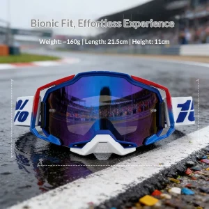Blue PC Retro Skiing Goggles TPU Frame Windproof Mirror Lenses Adjustable Strap Water Repellent Coating Cross Country MX Eyewear