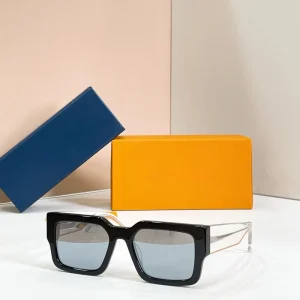 Bold Square Sunglasses with Black Frame, Clear Arms, and Grey UV400 Lenses