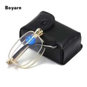 Boyarn Fashion Folding Presbyopia Eyewear Bifocal Foldable Anti Blue Light Men Reading Glasses With Case