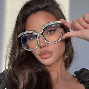 Brick-Inlaid Eyeglass Frames for Women, Anti-Blue Light