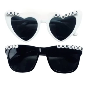 Bride Lettering Peach Heart Sunglasses Bridal Party Wedding UV400 AC Lens PC Frame JUSTMARRIED