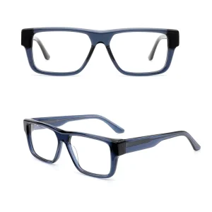 C-F2721 New Factory Unisex Fashion Custom Logo Rectangle Acetate Eyeglasses Frames for All Face with Hinge Insert Temple