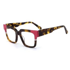 C FP2110 New Colorful Vintage Square Acetate Laminating Eyeglasses Frames for All Face Flat Lens Spectacles Eyewear Glasses