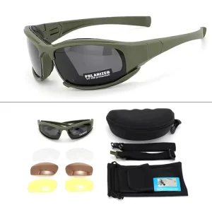 C5 Tactical Goggles UV400 Polarized Windproof Anti-Fog Lightweight Replaceable Lenses for Beach Skiing